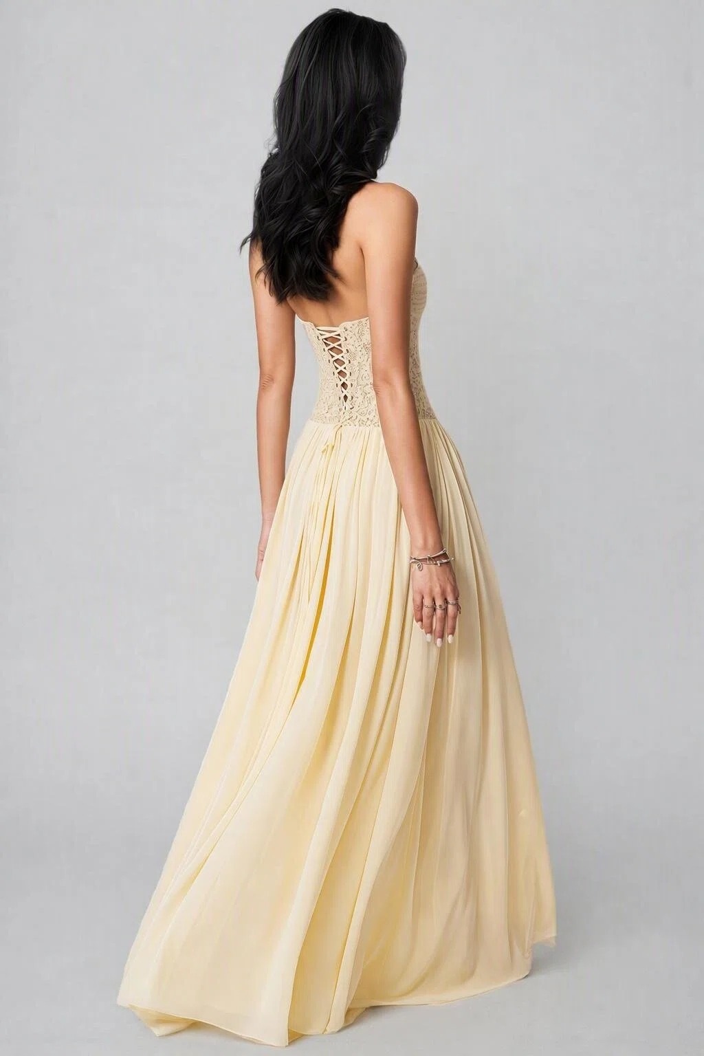 Medisan Yellow Halter Neck Lace Maxi Dress