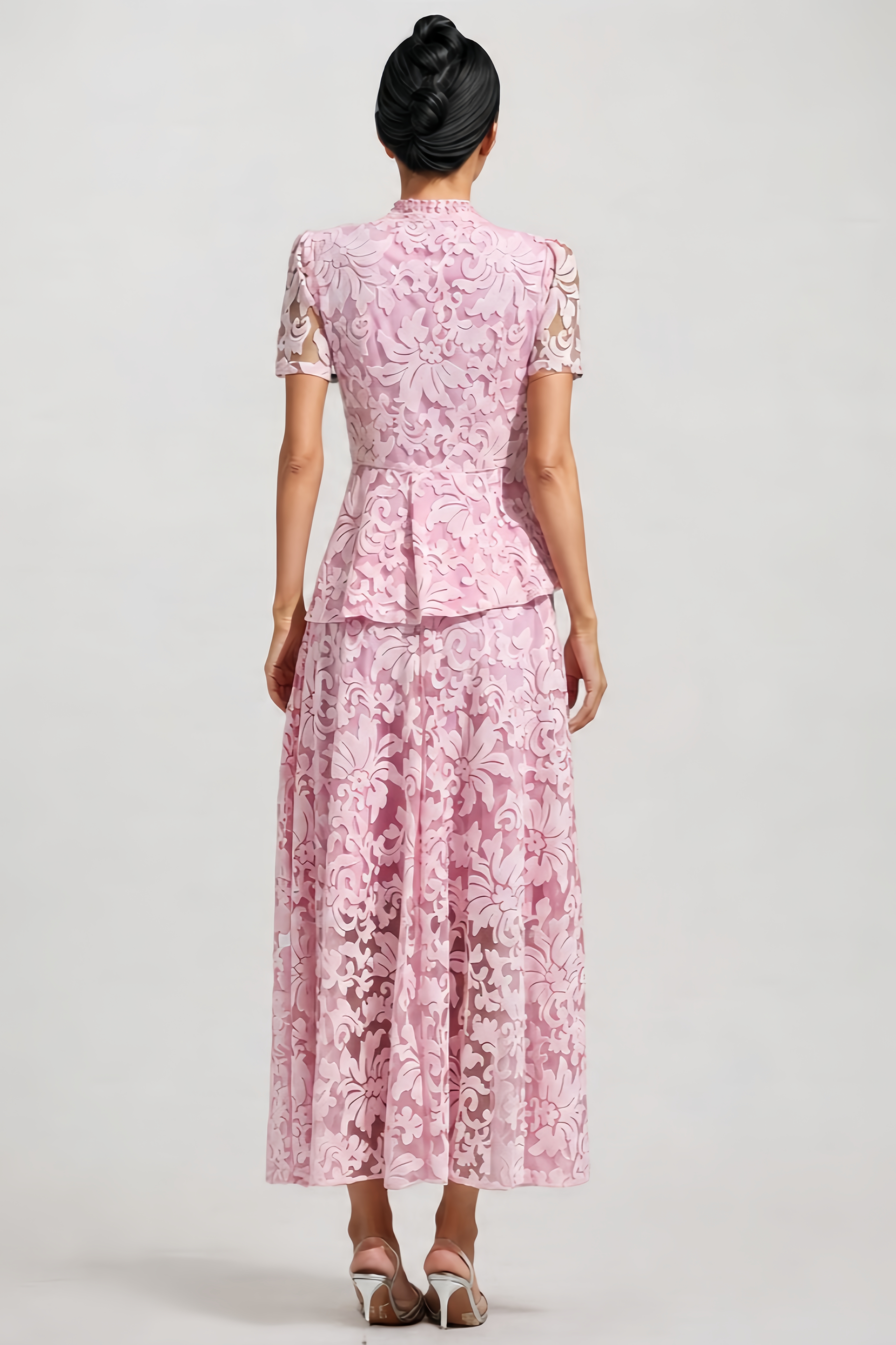 Jael Pink Embroidered Lace Maxi Dress Set