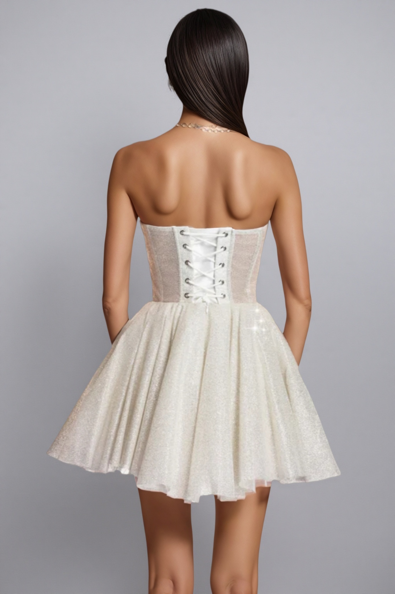 Penlop White Strapless Glitter Corset Mini Dress