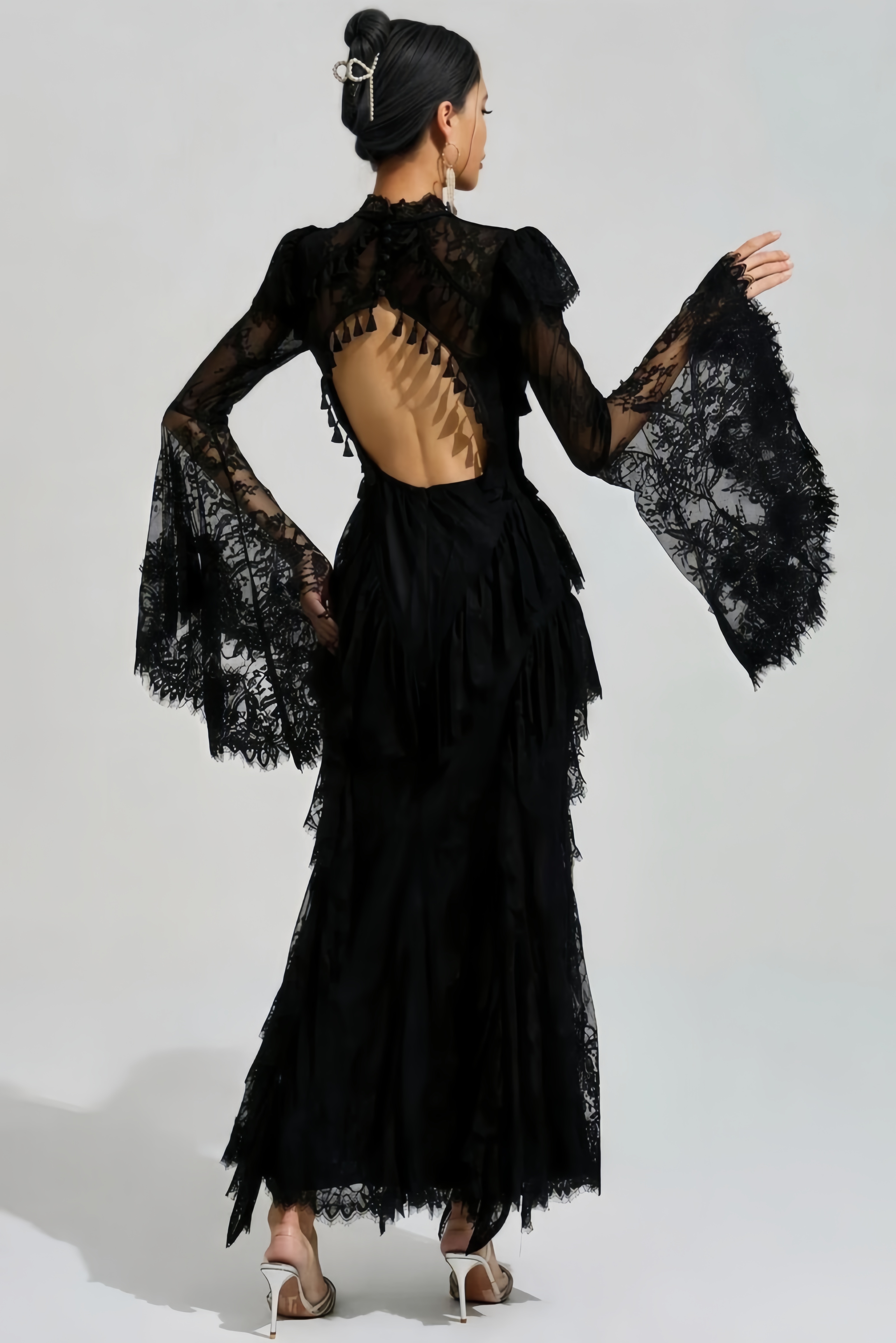 Kial Black Long Sleeve Lace Maxi Dress