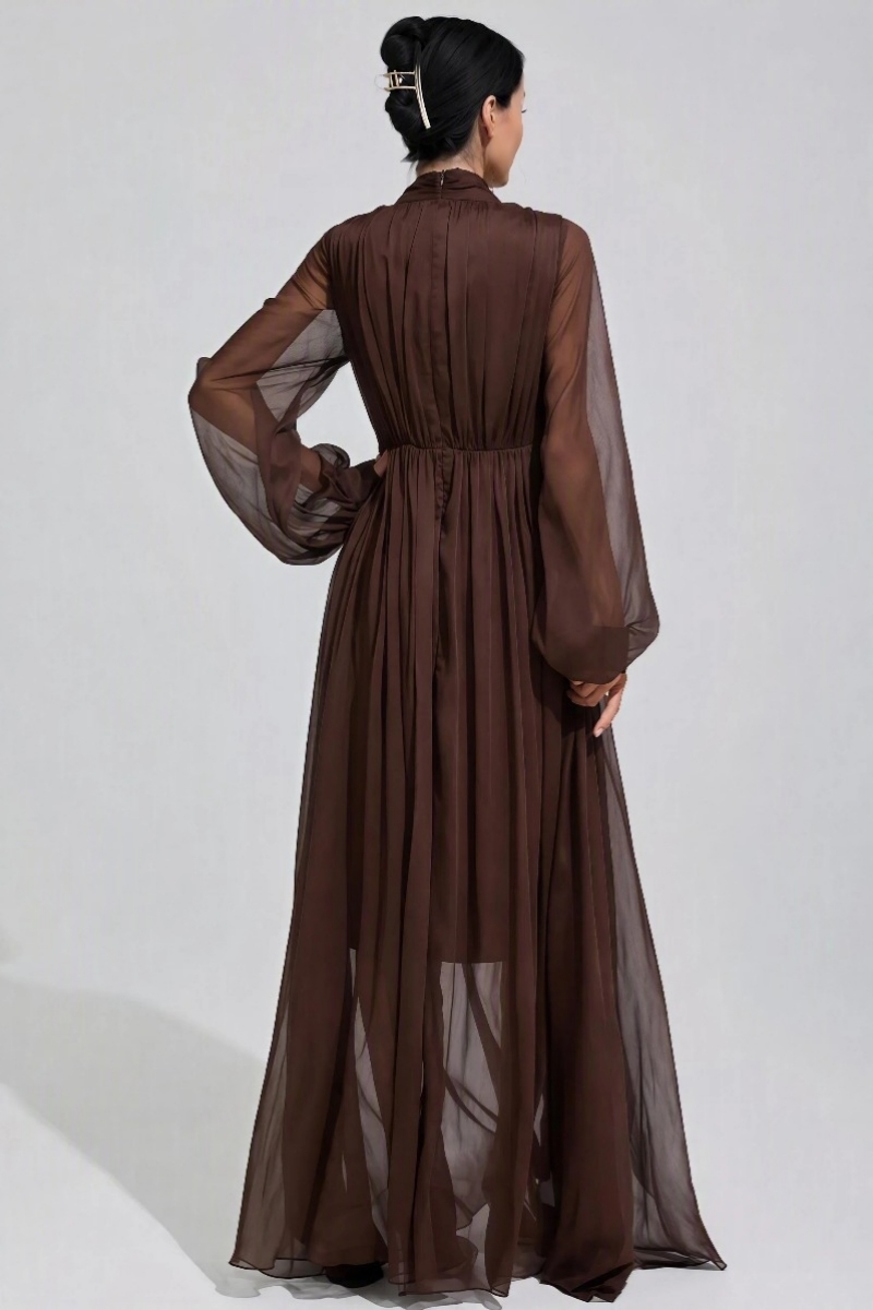 Krina Brown Long Sleeve Maxi Dress