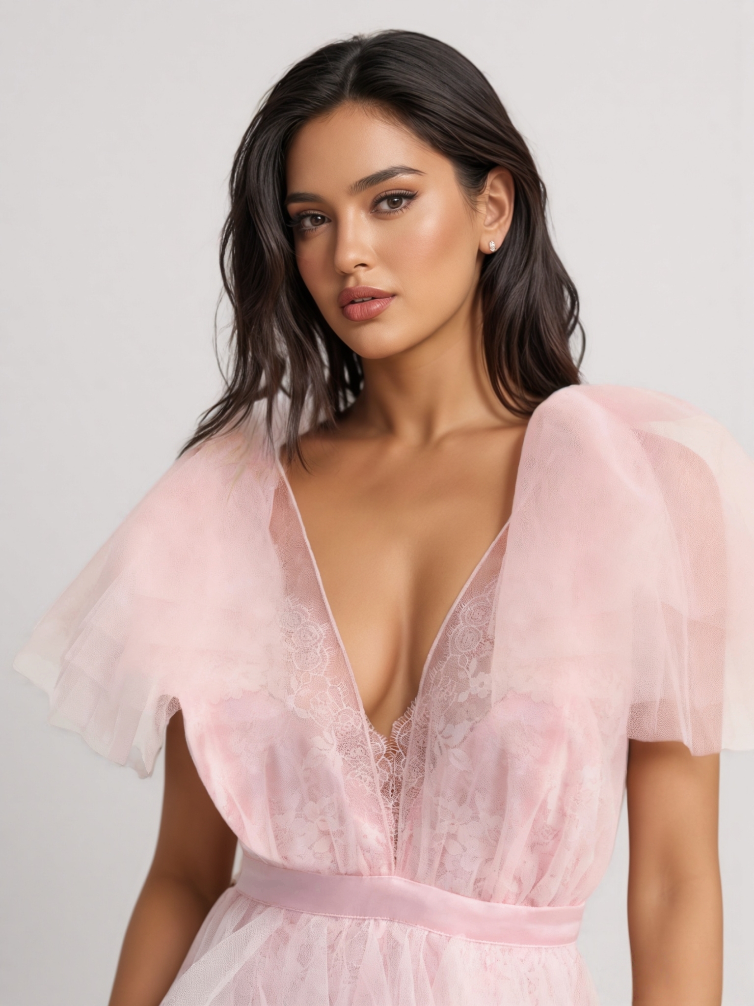 Chlos Pink Lace Mesh Maxi Dress