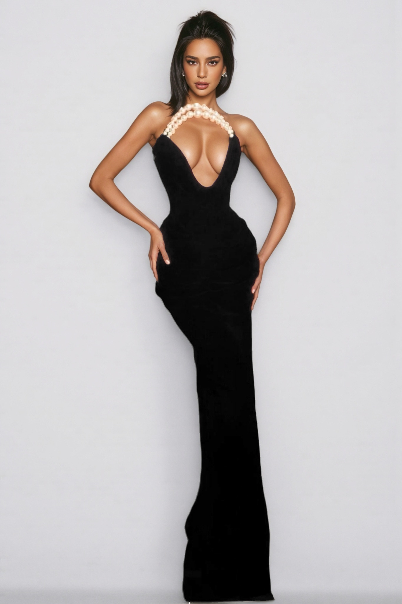 Elza Pearls Sheath Maxi Dress