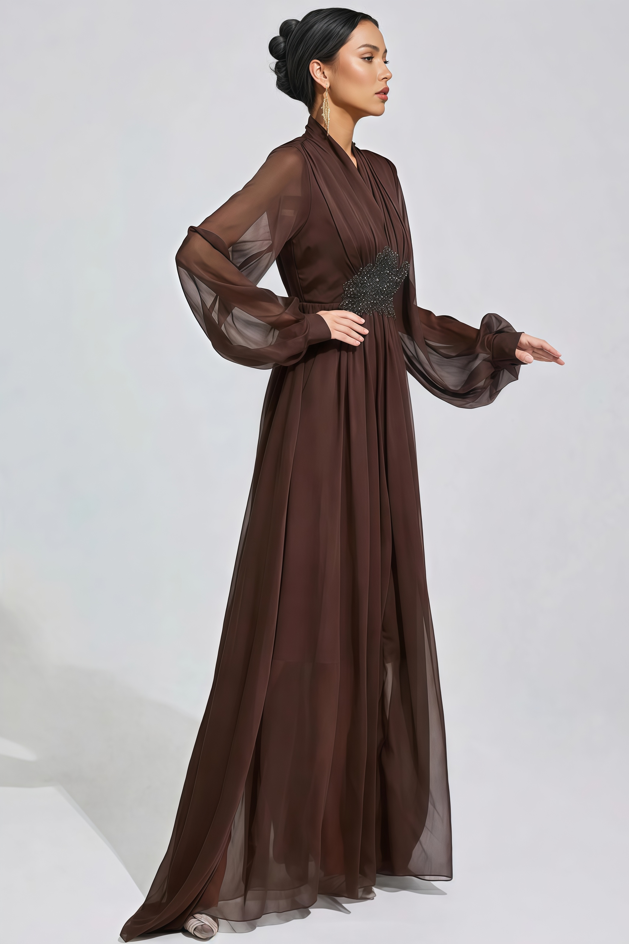 Krina Brown Long Sleeve Maxi Dress