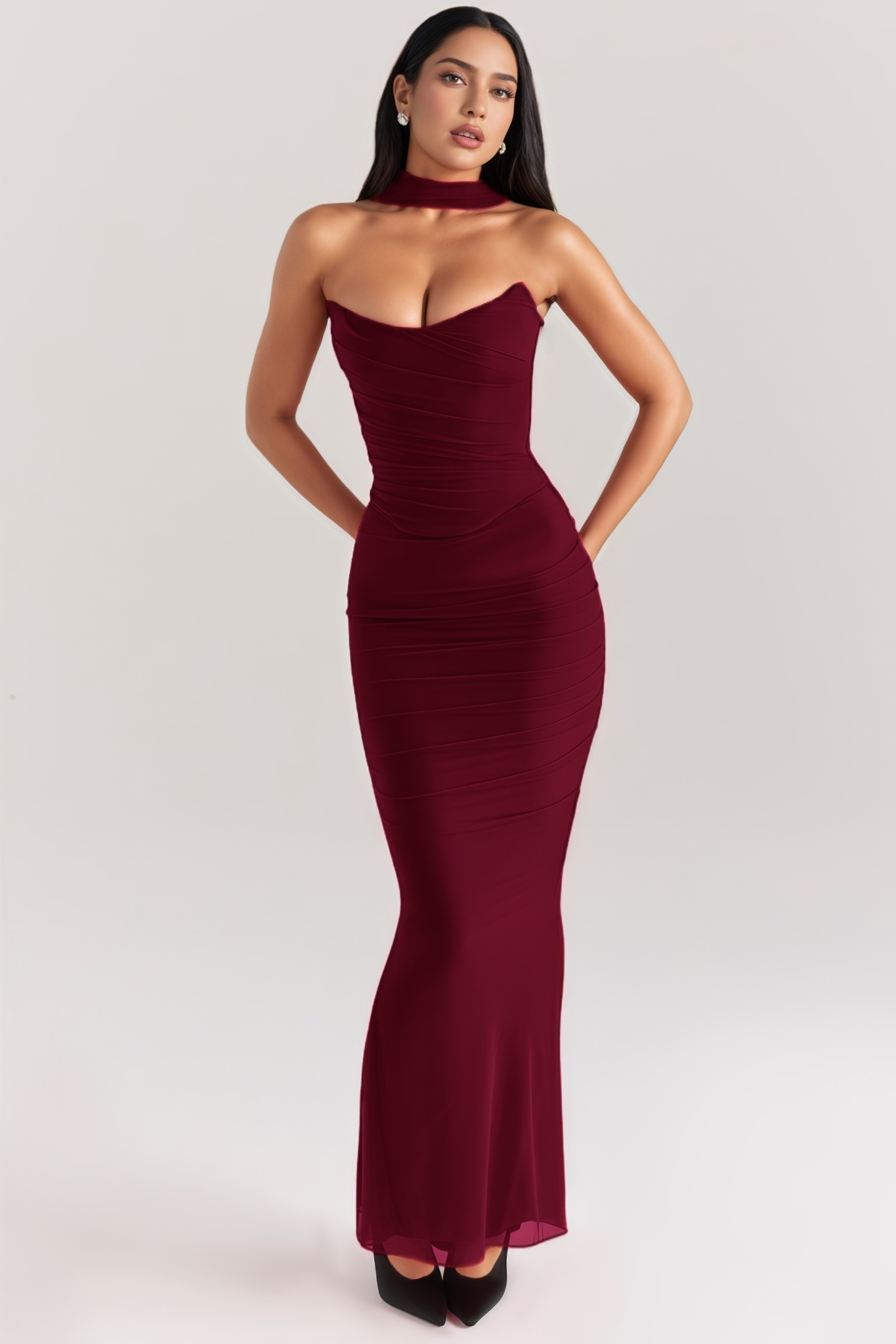 Kaelnt Red Halter Maxi Dress Set