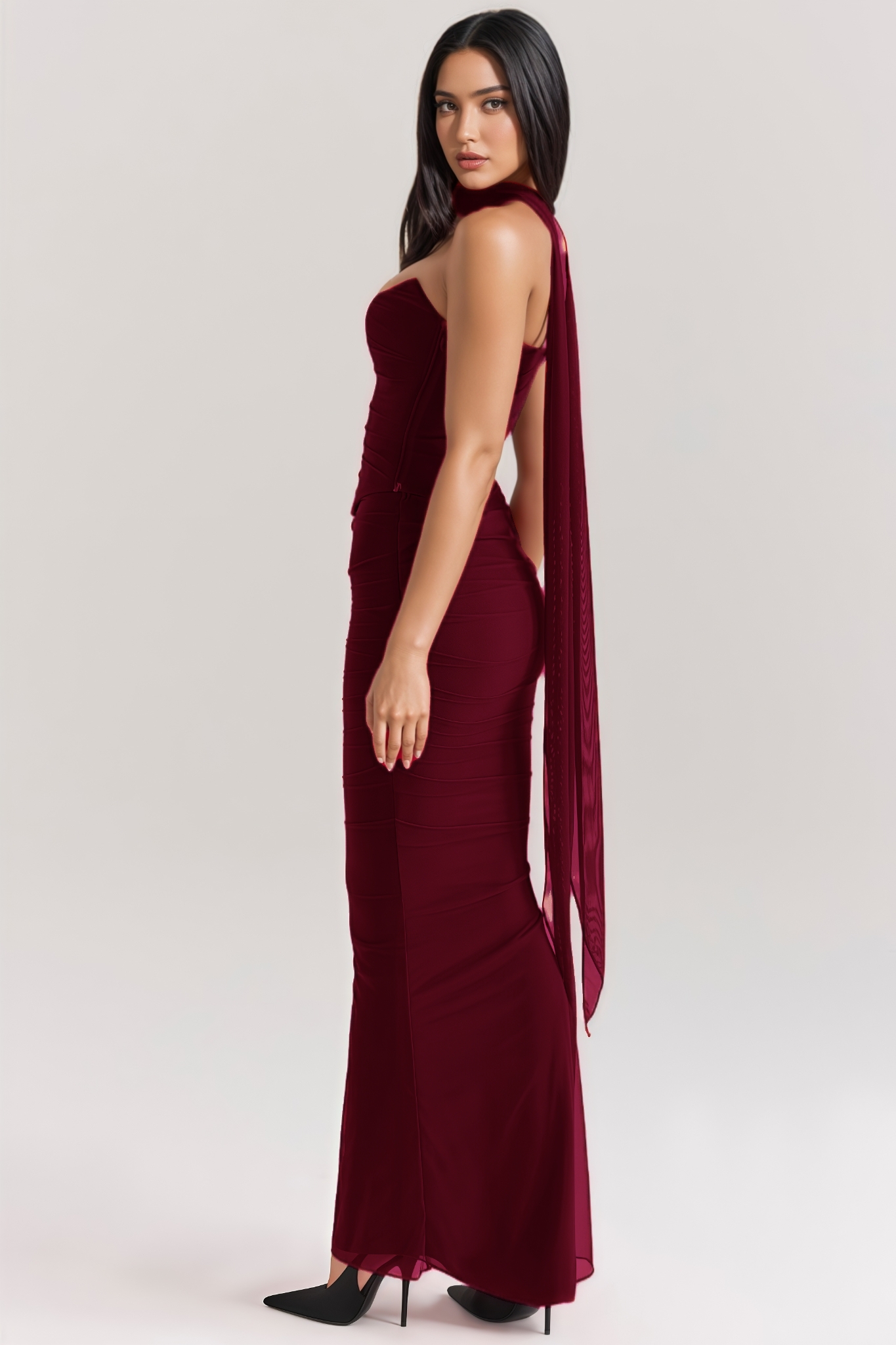 Kaelnt Red Halter Maxi Dress Set