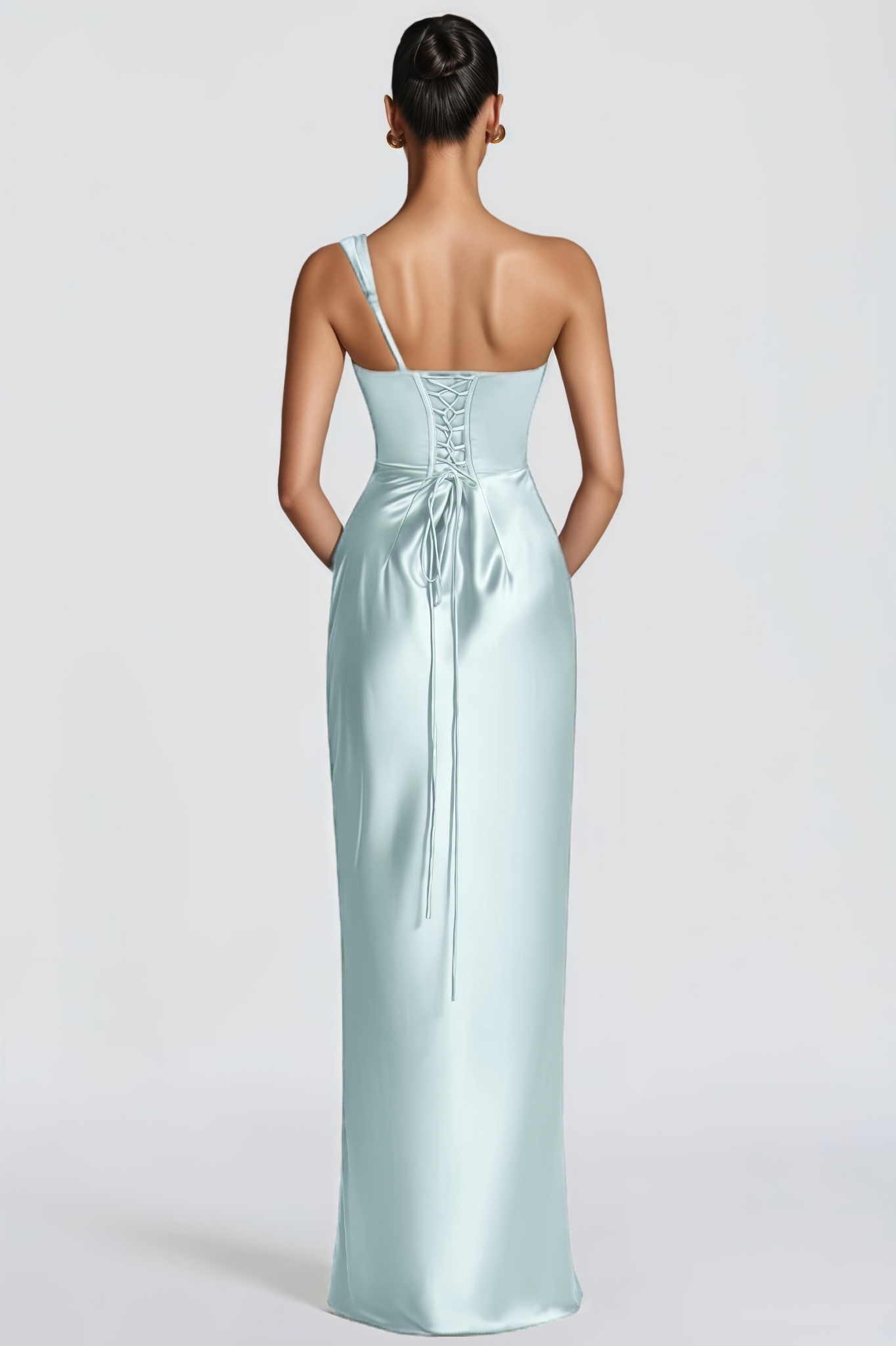 Endraw Green Sleeveless Satin Maxi Dress