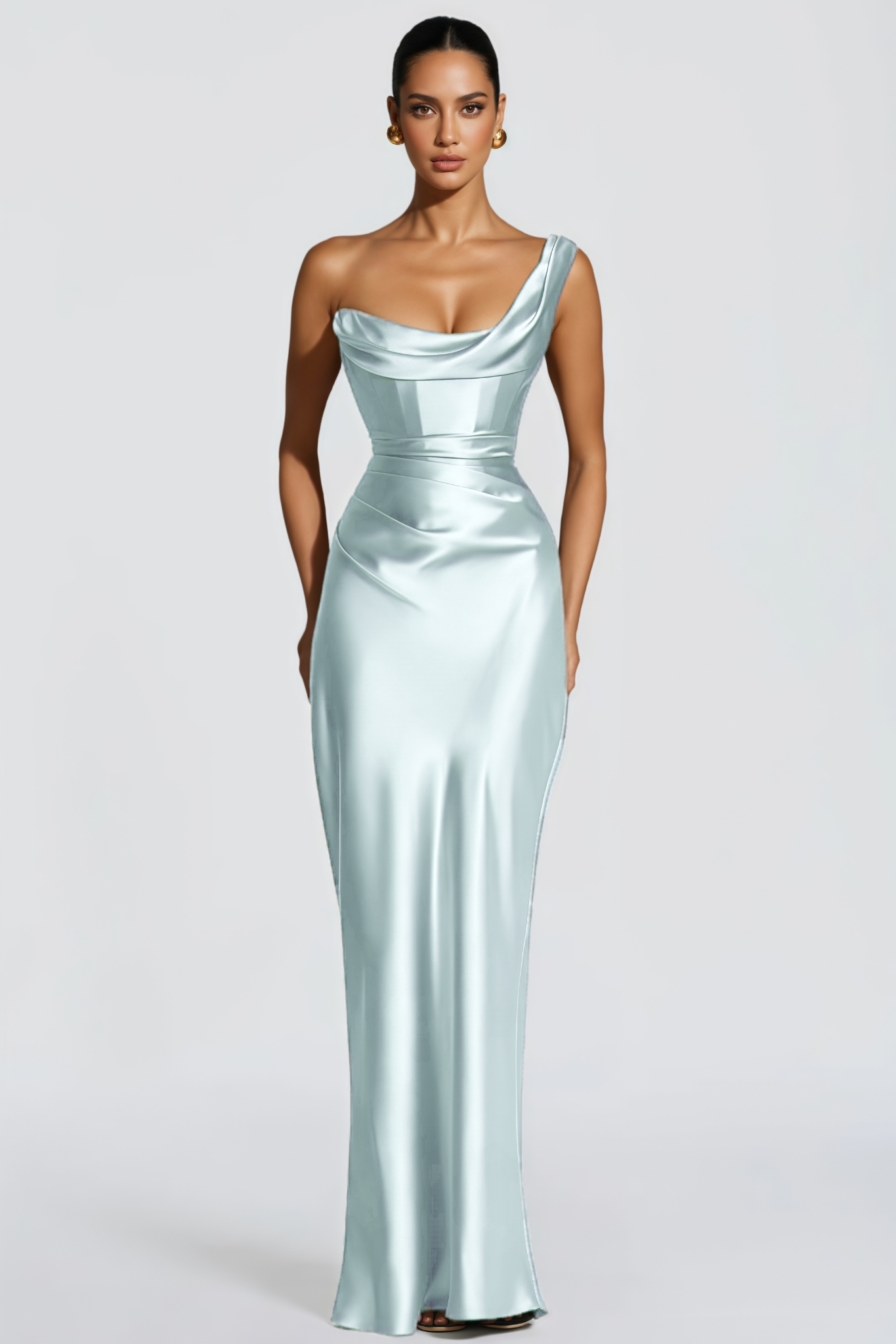 Endraw Green Sleeveless Satin Maxi Dress