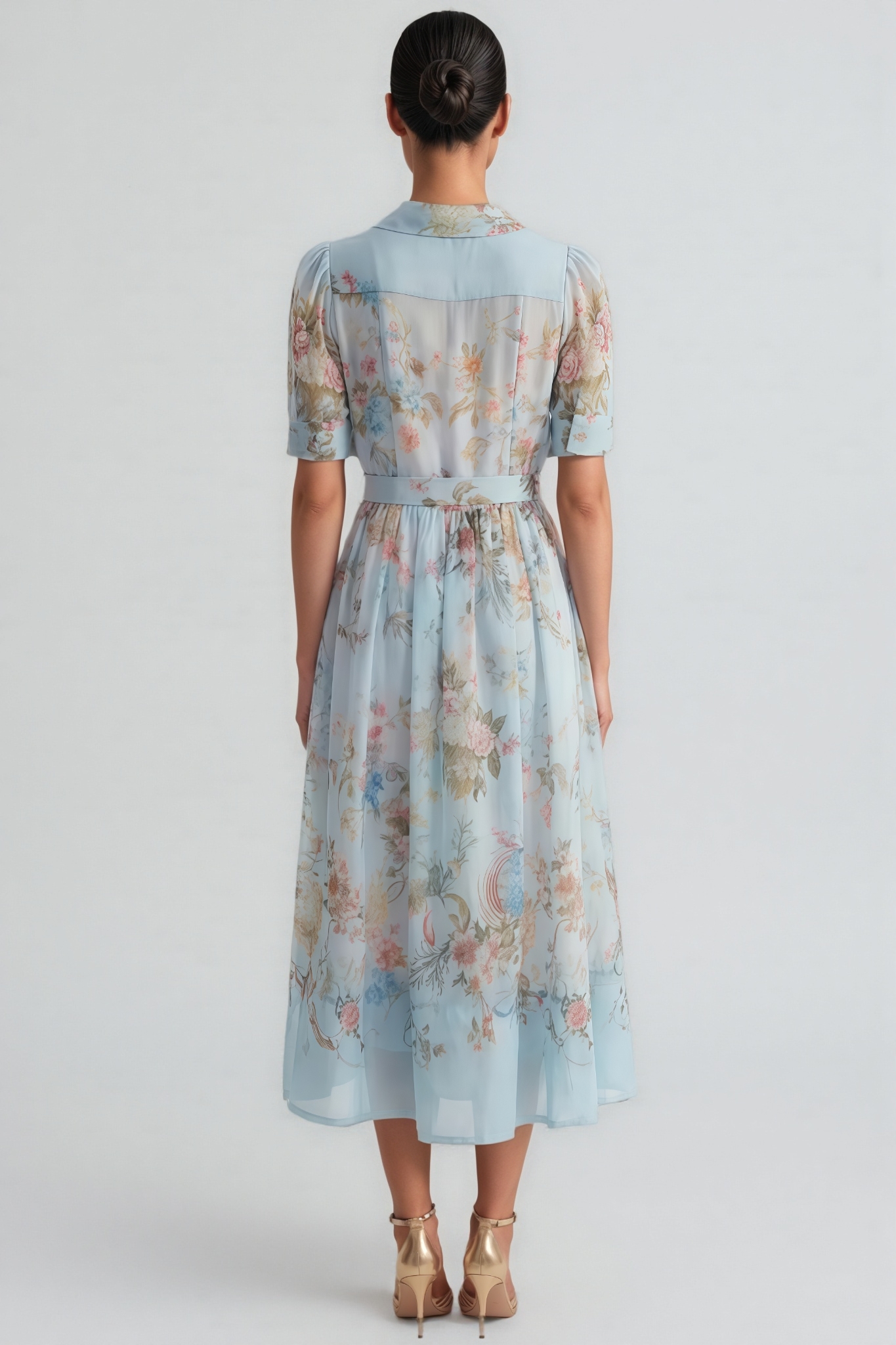 Uorin Blue Short Sleeve Floral Print Maxi Dress
