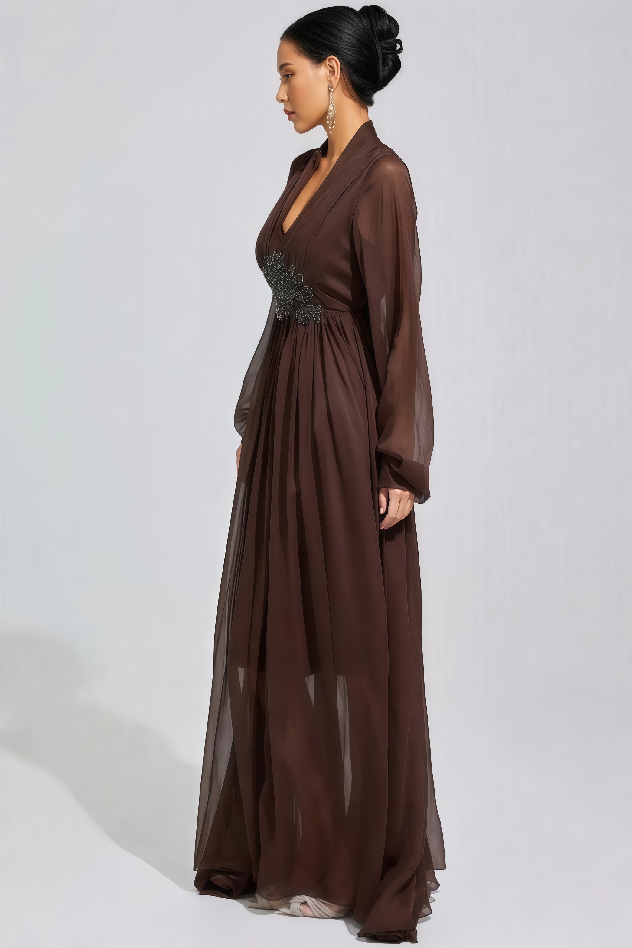 Krina Brown Long Sleeve Maxi Dress