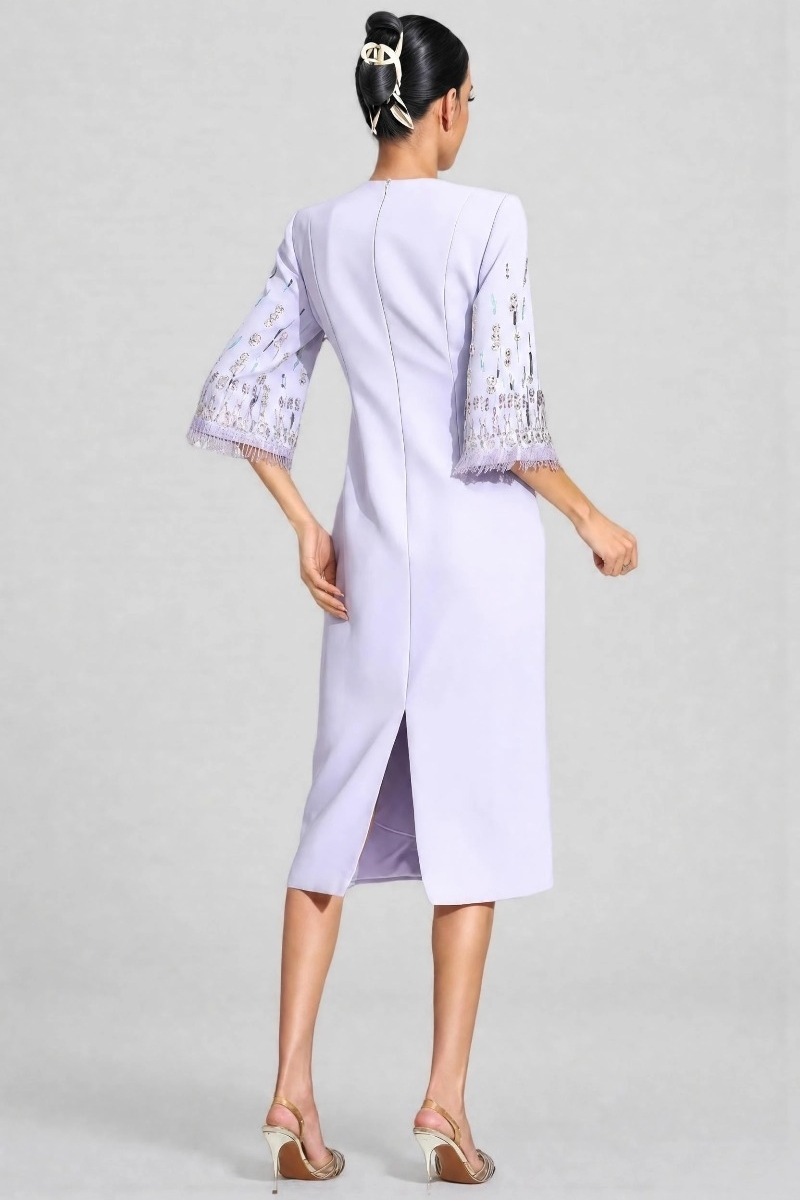 Ldax Purple Short Sleeve Diamond Midi Dress