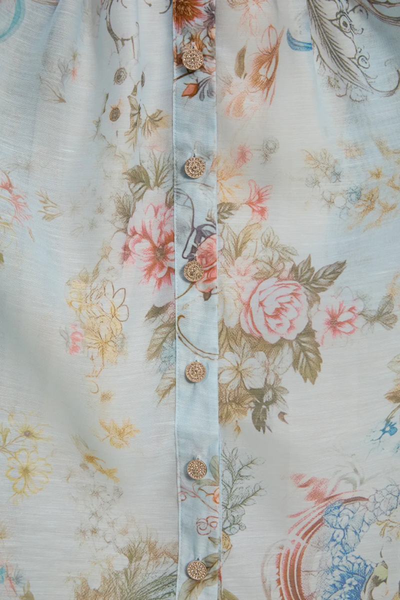Uorin Blue Short Sleeve Floral Print Maxi Dress