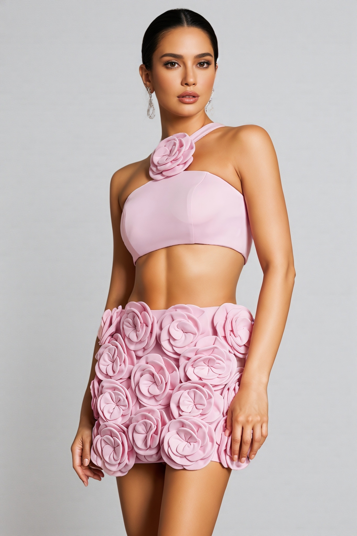 Sera Flower Halter Top Mini Skirt Set