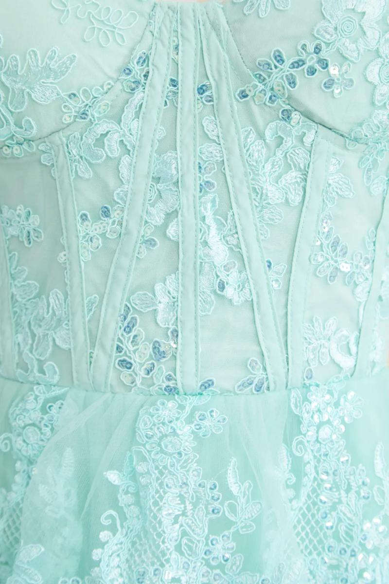 Jaydant Green Lace Tiered Maxi Dress