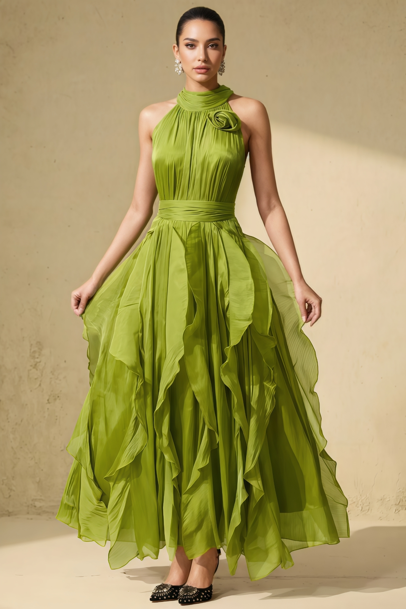 Eincoln Green 3D Floral Ruffles Maxi Dress