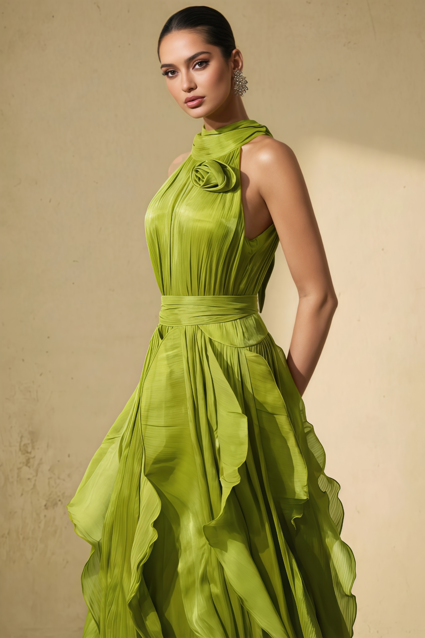 Eincoln Green 3D Floral Ruffles Maxi Dress