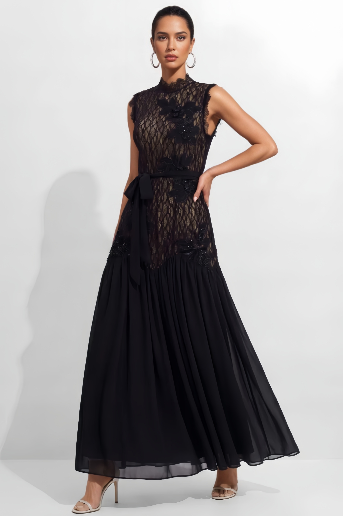 Zench Black Floral Lace Maxi Dress