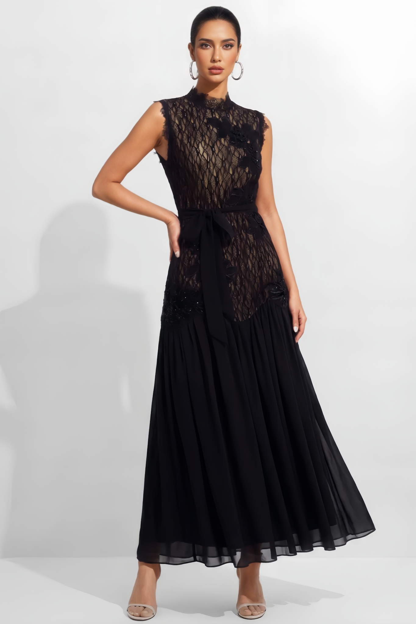 Zench Black Floral Lace Maxi Dress