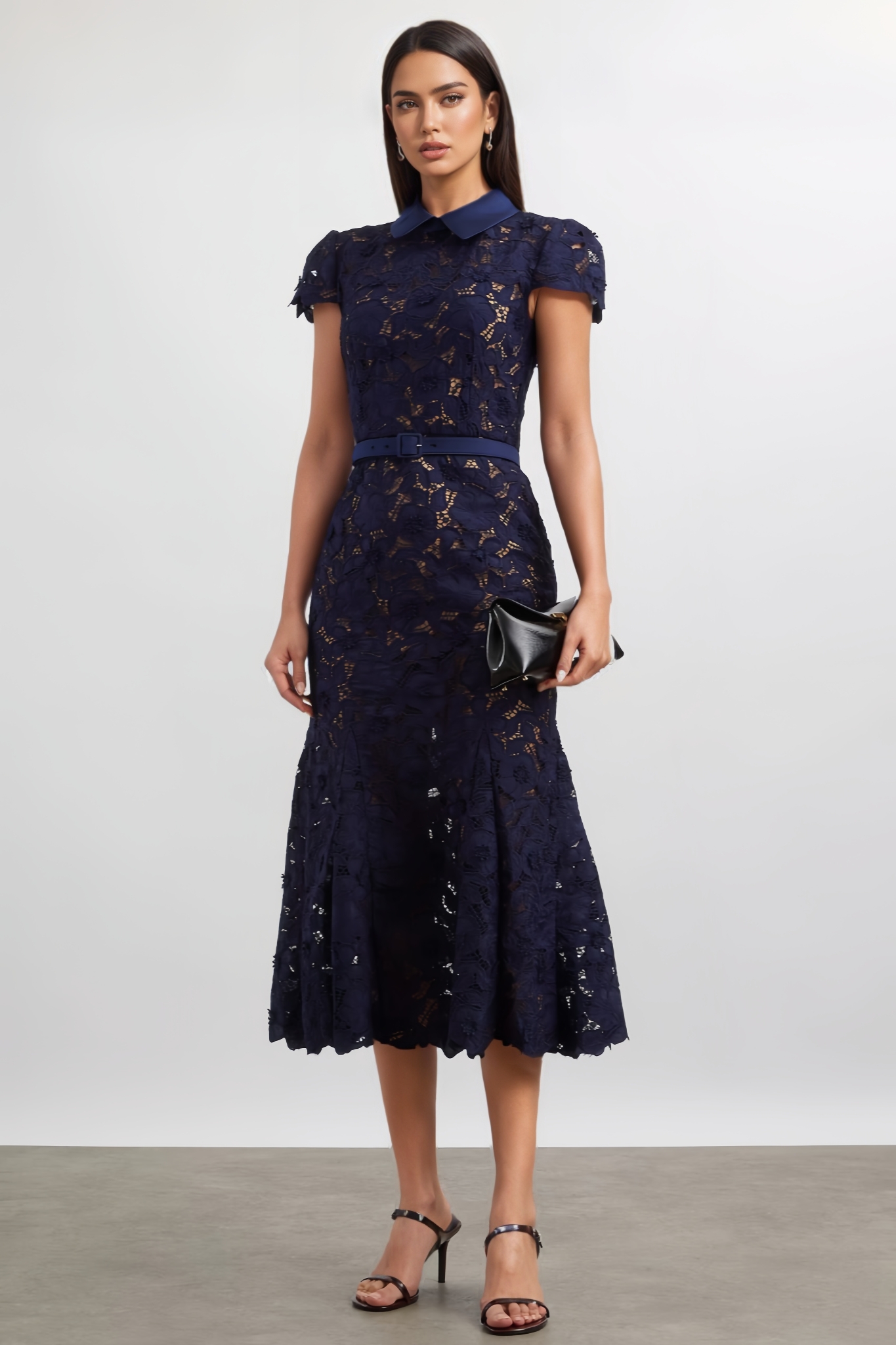 Rylise Blue Lace Midi Dress