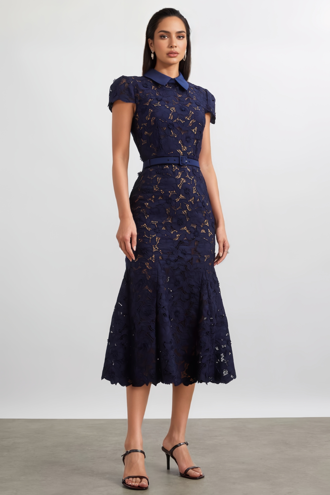 Rylise Blue Lace Midi Dress