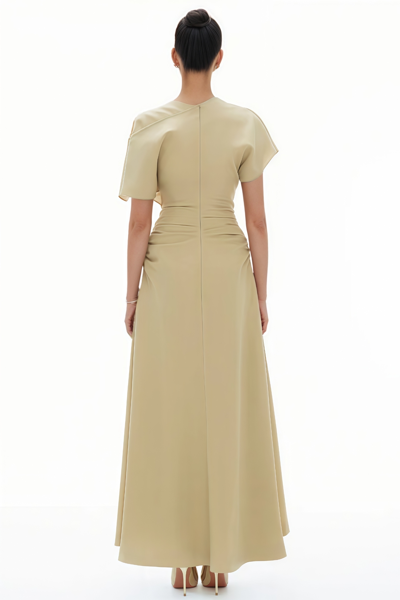 Lelilo Slanted Shoulder Pleated Maxi Dress