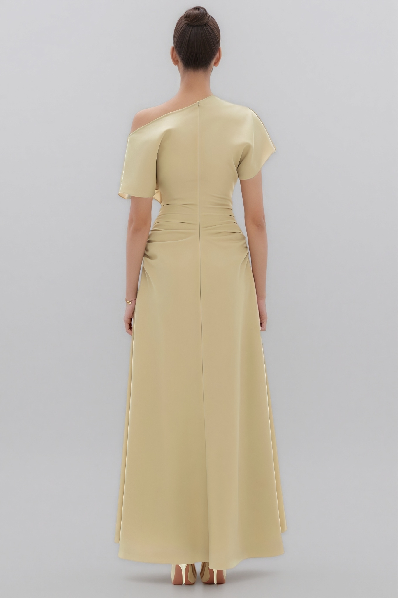 Lelilo Slanted Shoulder Pleated Maxi Dress