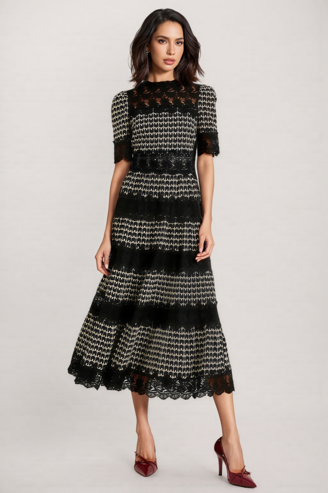 Cleo Lace Embroidery Short Sleeve Midi Dress