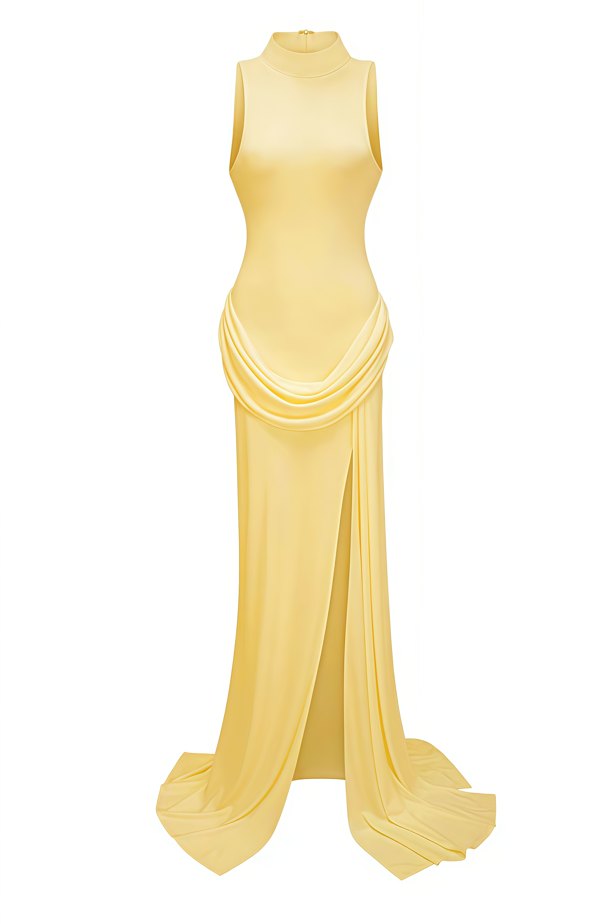 Gurin Yellow Draped Slit Maxi Dress