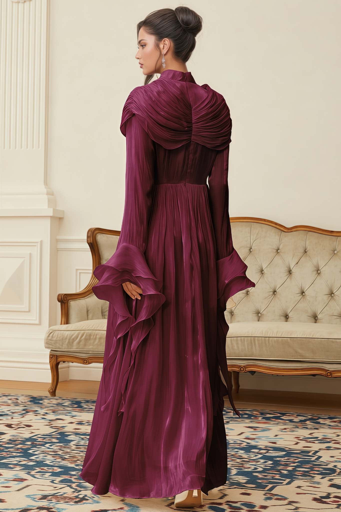 Parthena Red Ruched Pleated Maxi Dress