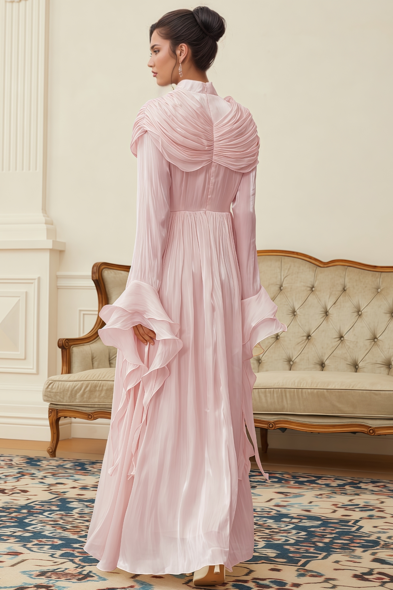Marla Pink Ruched Pleated Maxi Dress