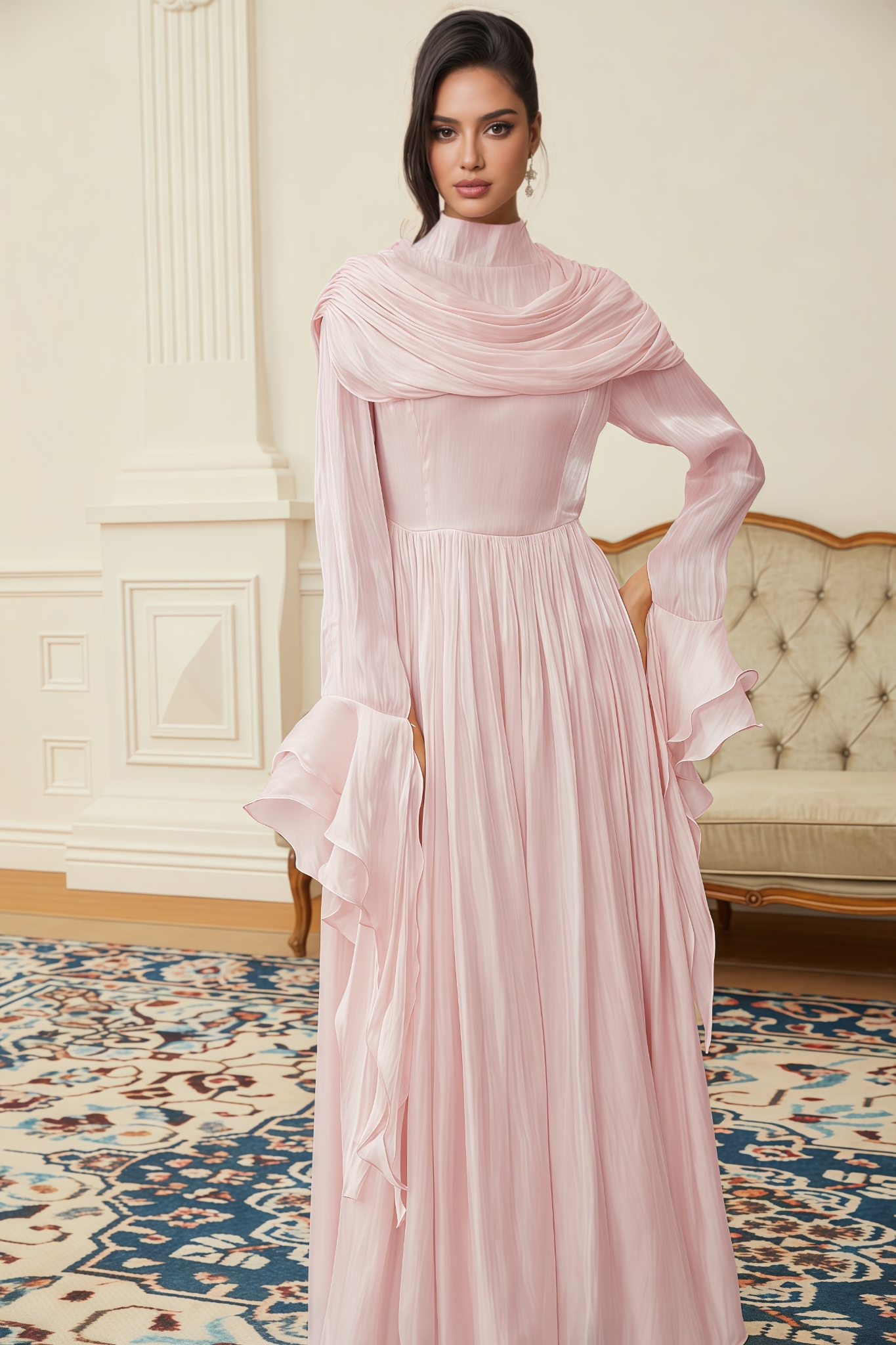Marla Pink Ruched Pleated Maxi Dress