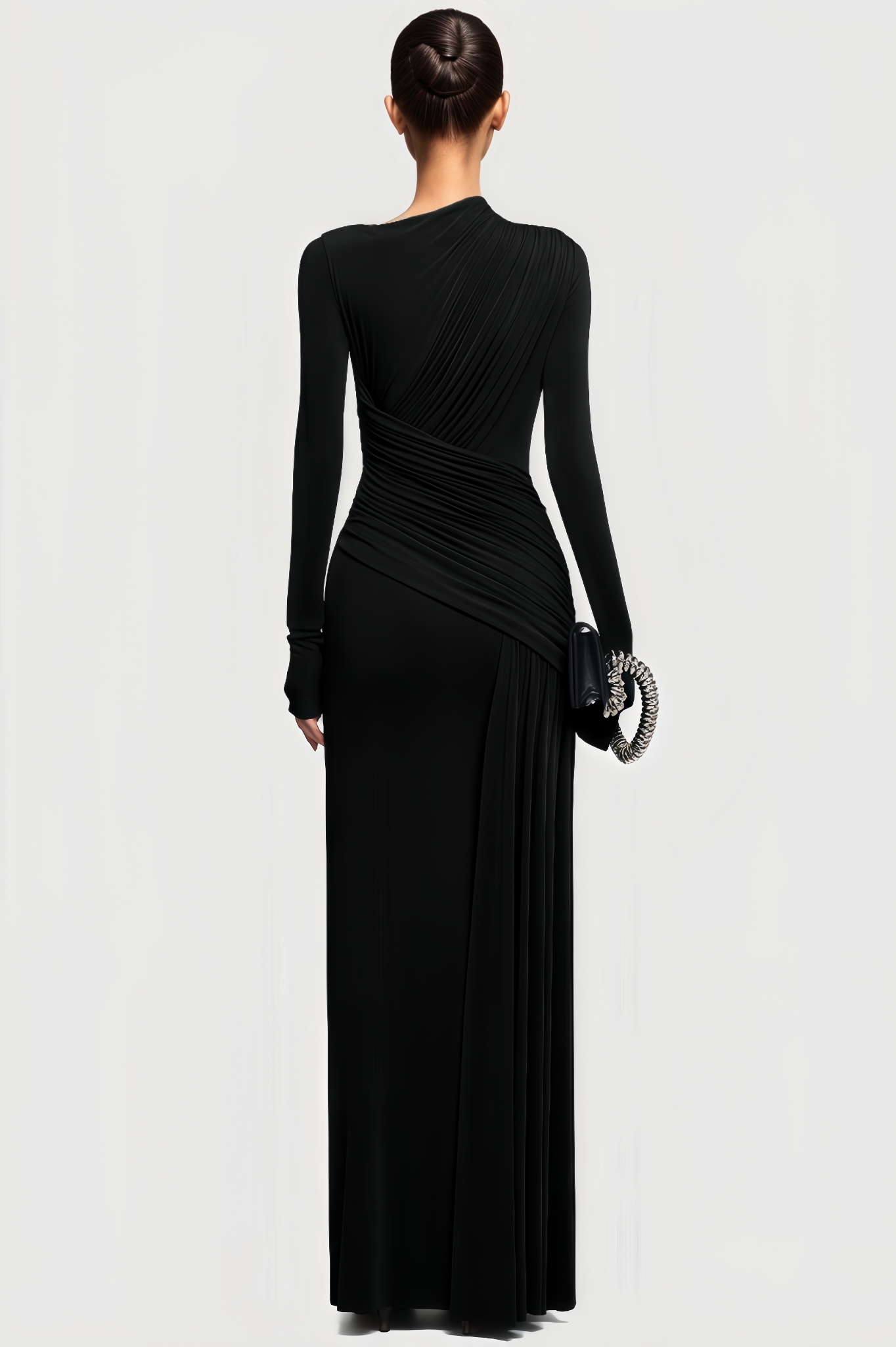 Fintan Black Long Sleeve Pleated Maxi Dress