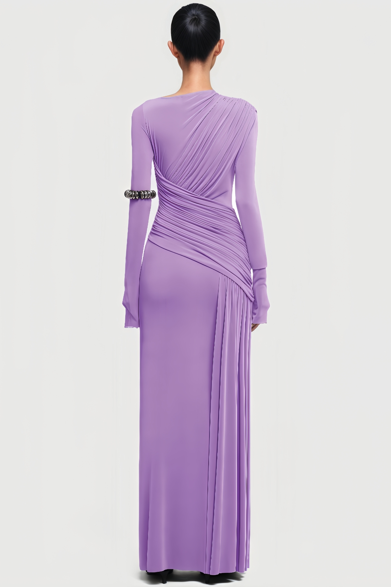 Giovanni Purple Long Sleeve Pleated Maxi Dress