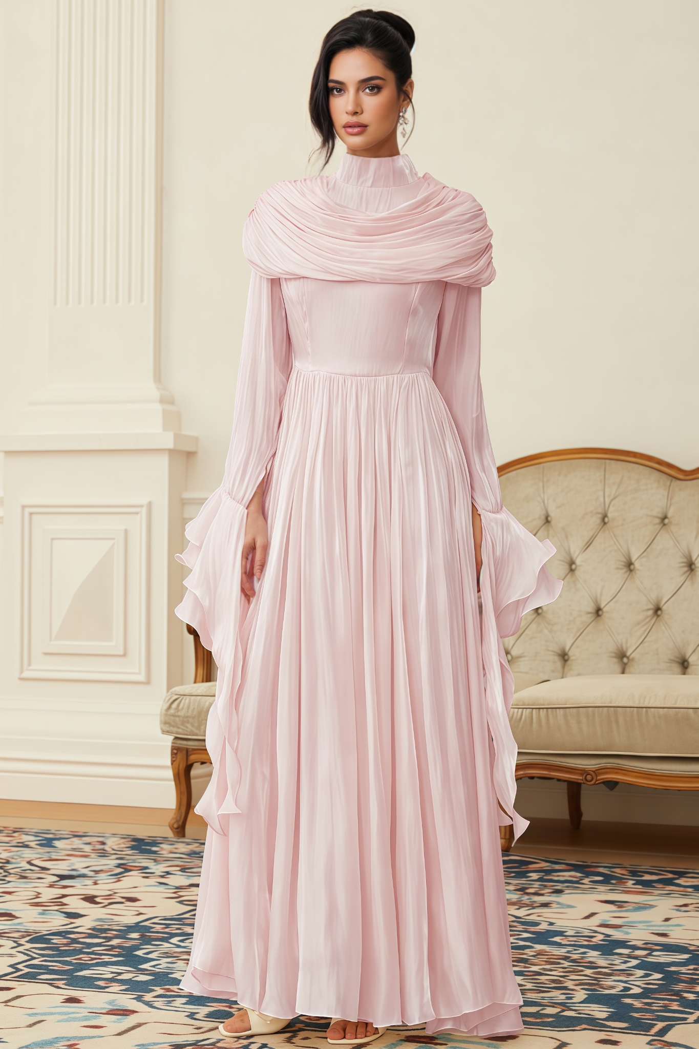 Marla Pink Ruched Pleated Maxi Dress