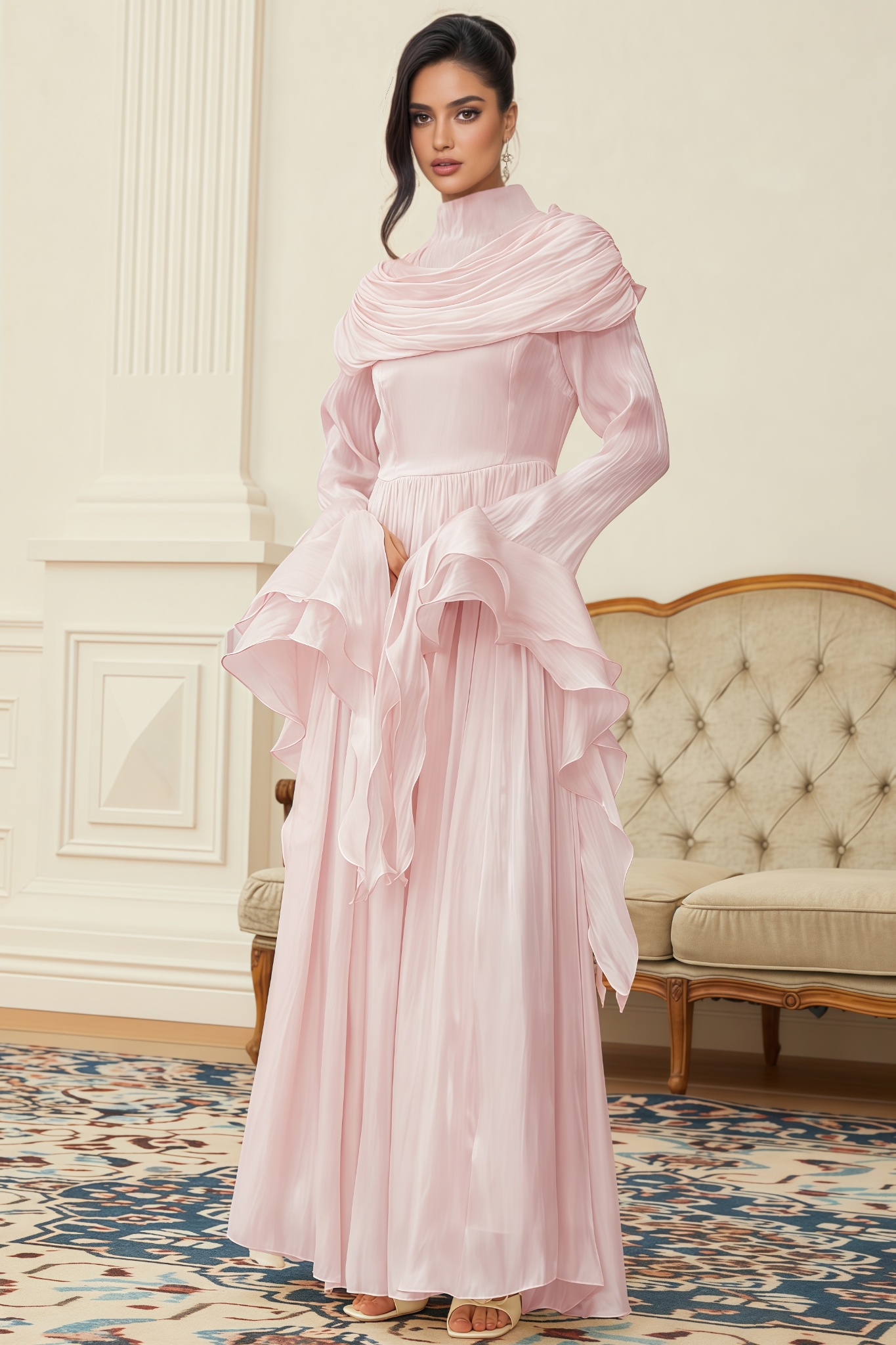 Marla Pink Ruched Pleated Maxi Dress