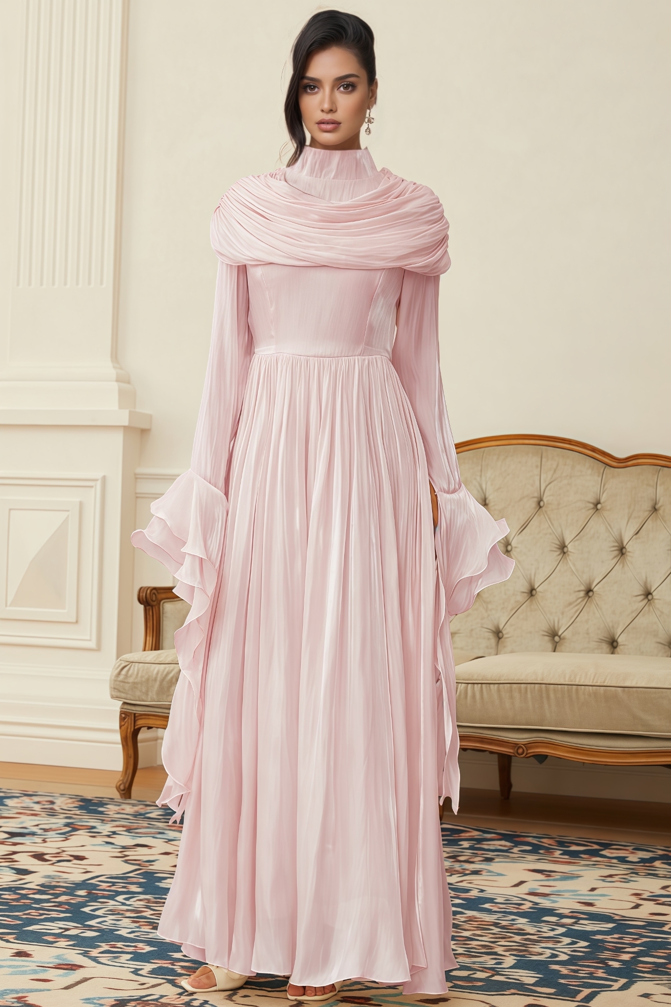 Marla Pink Ruched Pleated Maxi Dress