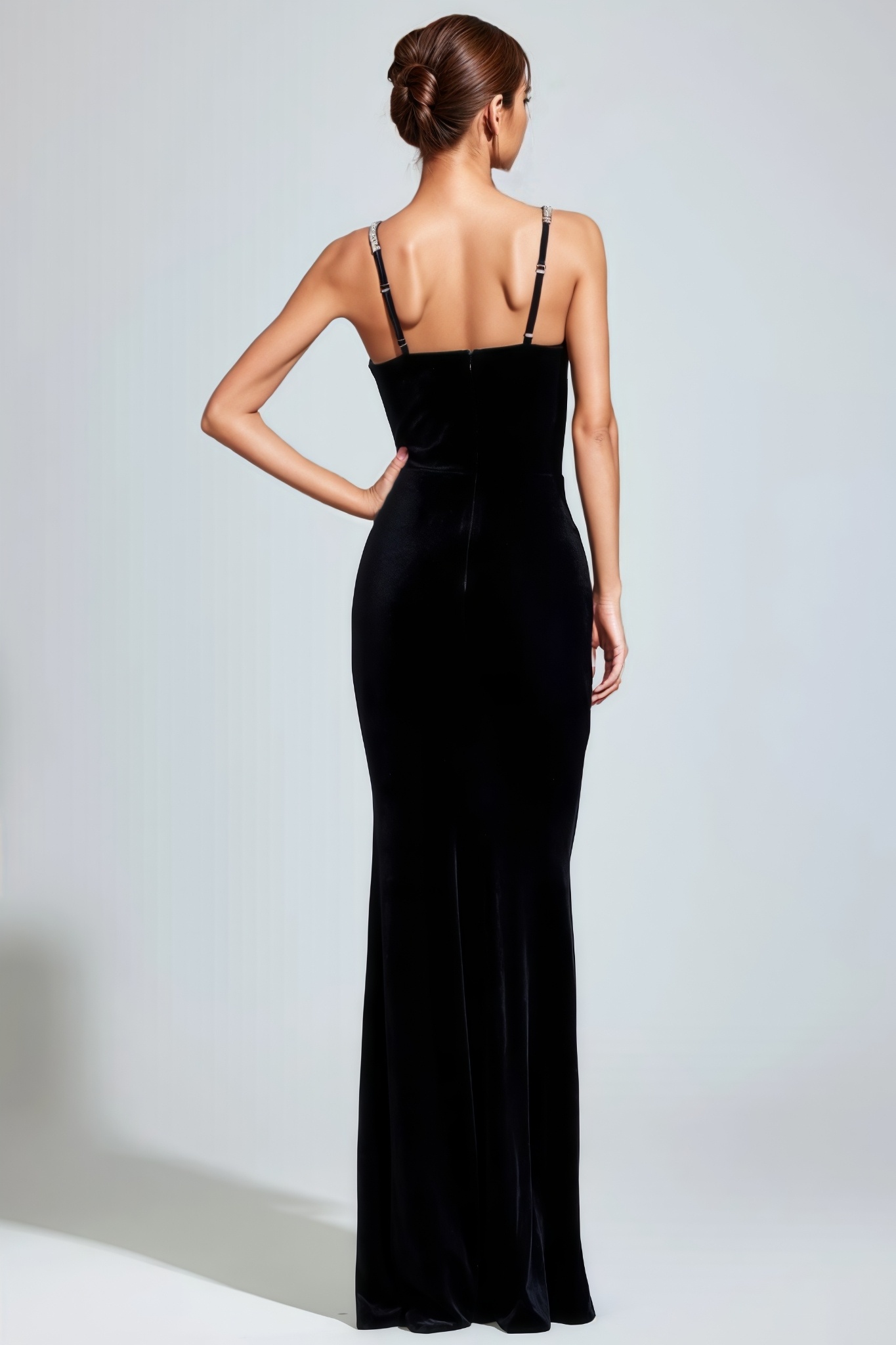 Endrow Black Backless Diamond Maxi Dress