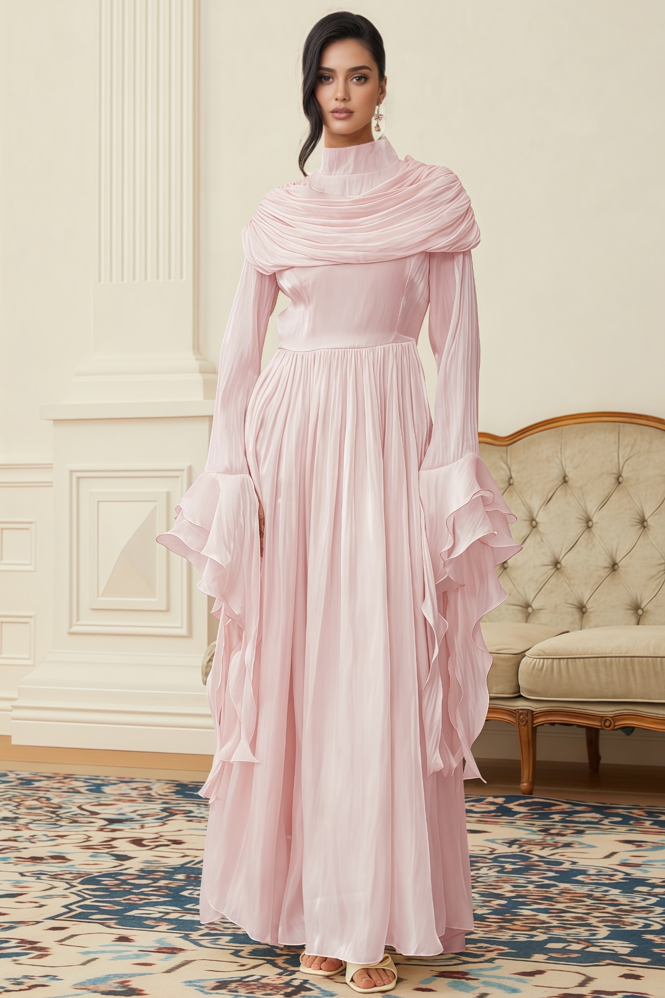 Marla Pink Ruched Pleated Maxi Dress