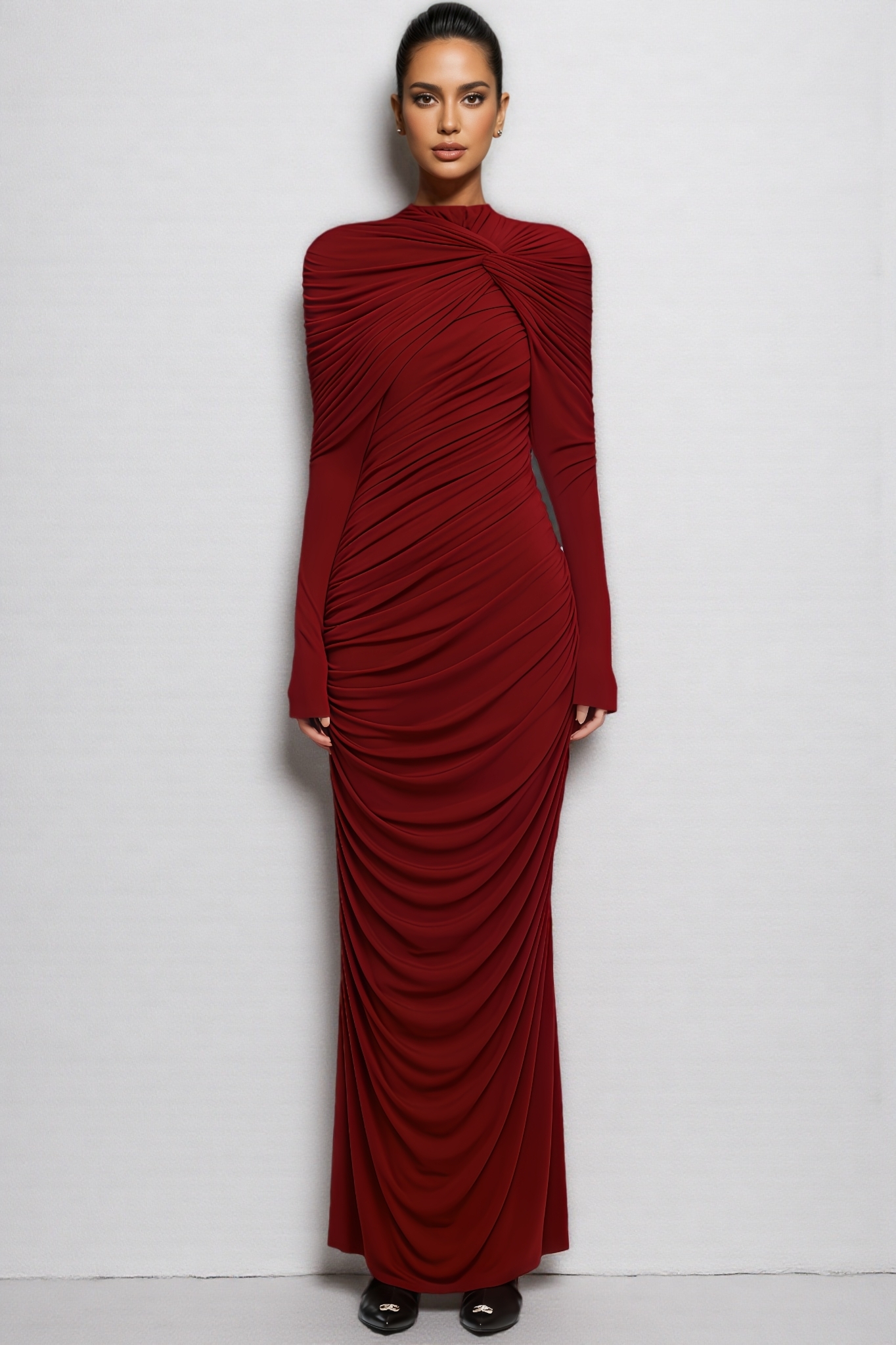 Jayden Red Ruched Maxi Dress