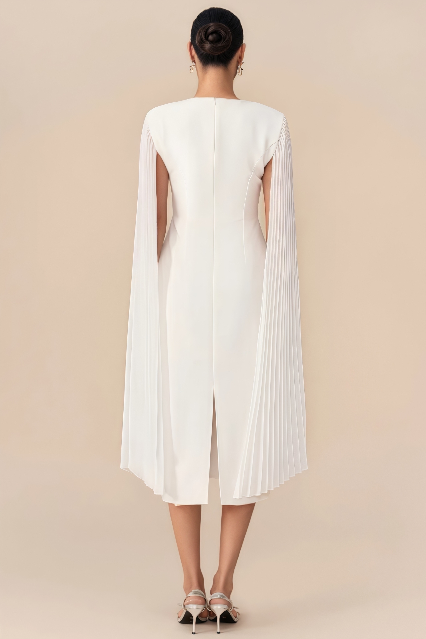 Flaire White Cape Round Neck Midi Dress