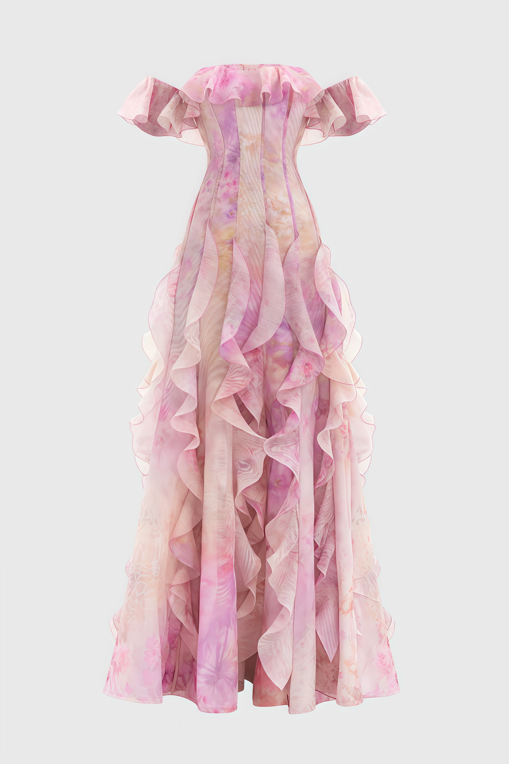 Adonis Pink Floral Ruffled Maxi Dress