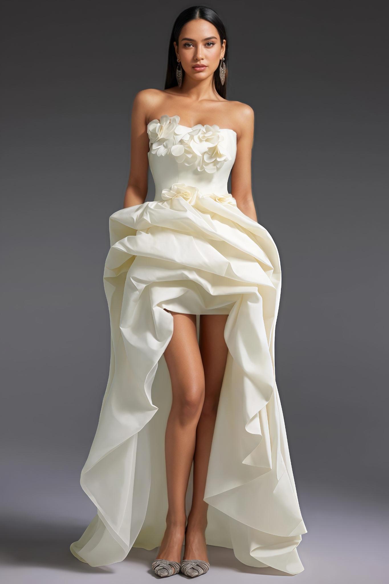 Easetn Sleeveless Flowers Trailing Maxi Dress