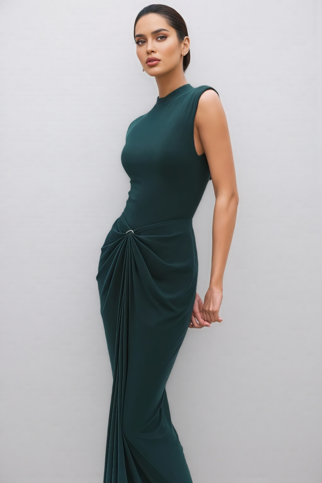 Ismone Green Draped Maxi Dress