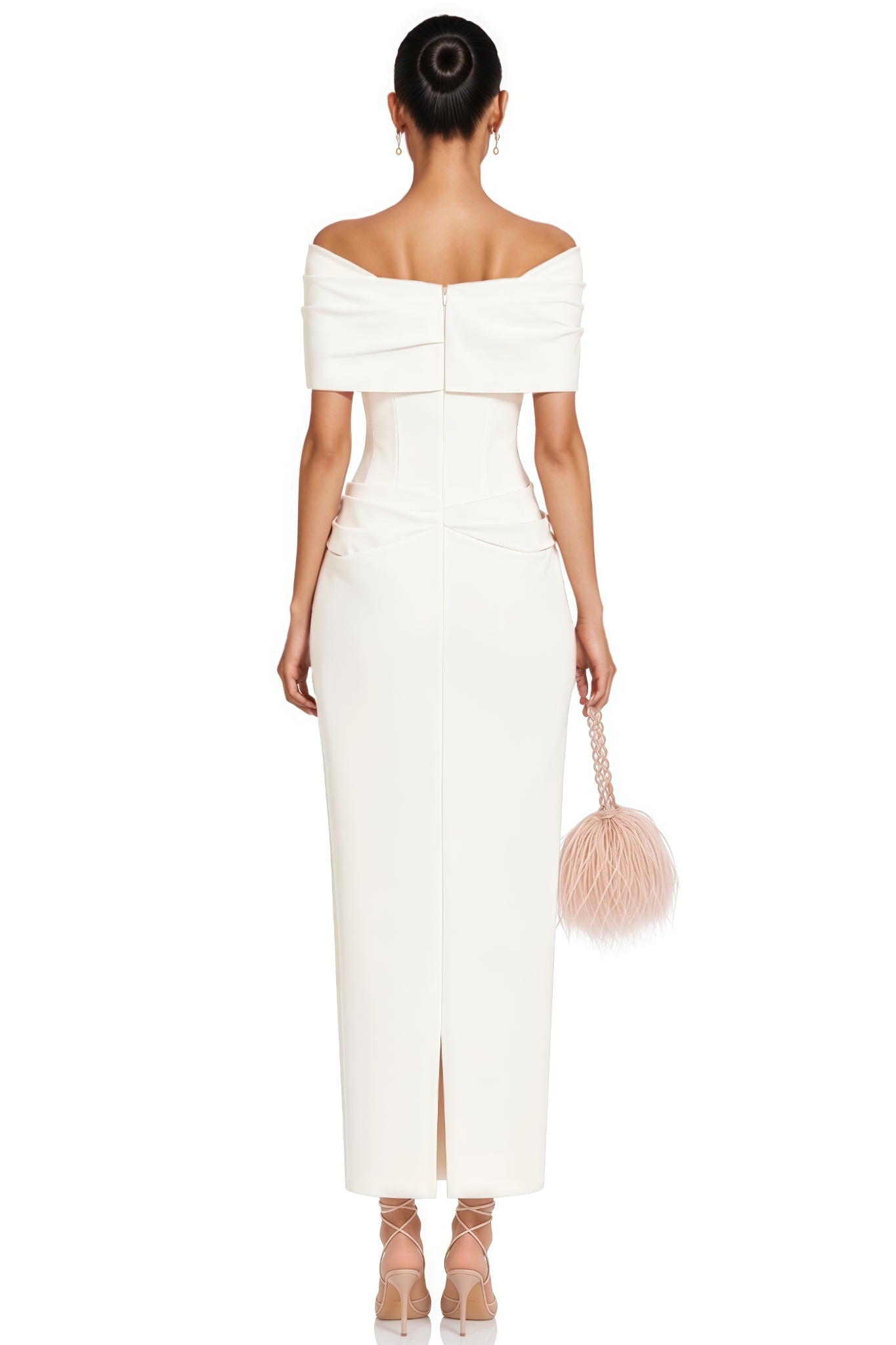 Vorex White Off The Shoulder Draped Maxi Dress