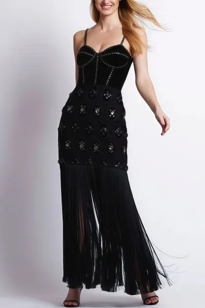 Sar Beaded Velvet Lace Maxi Dress