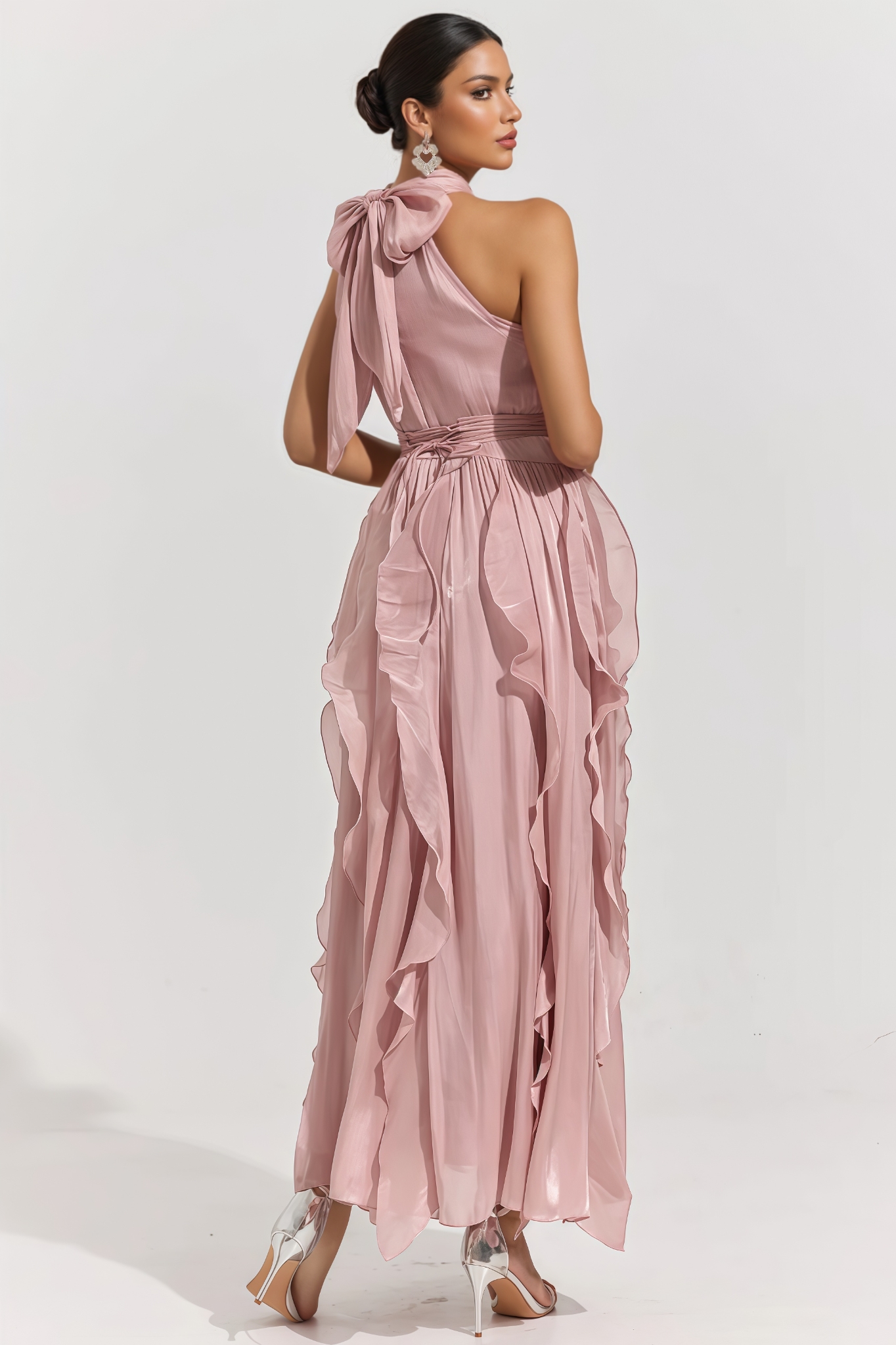 Mackson Pink 3D Floral Pleated Maxi Dress