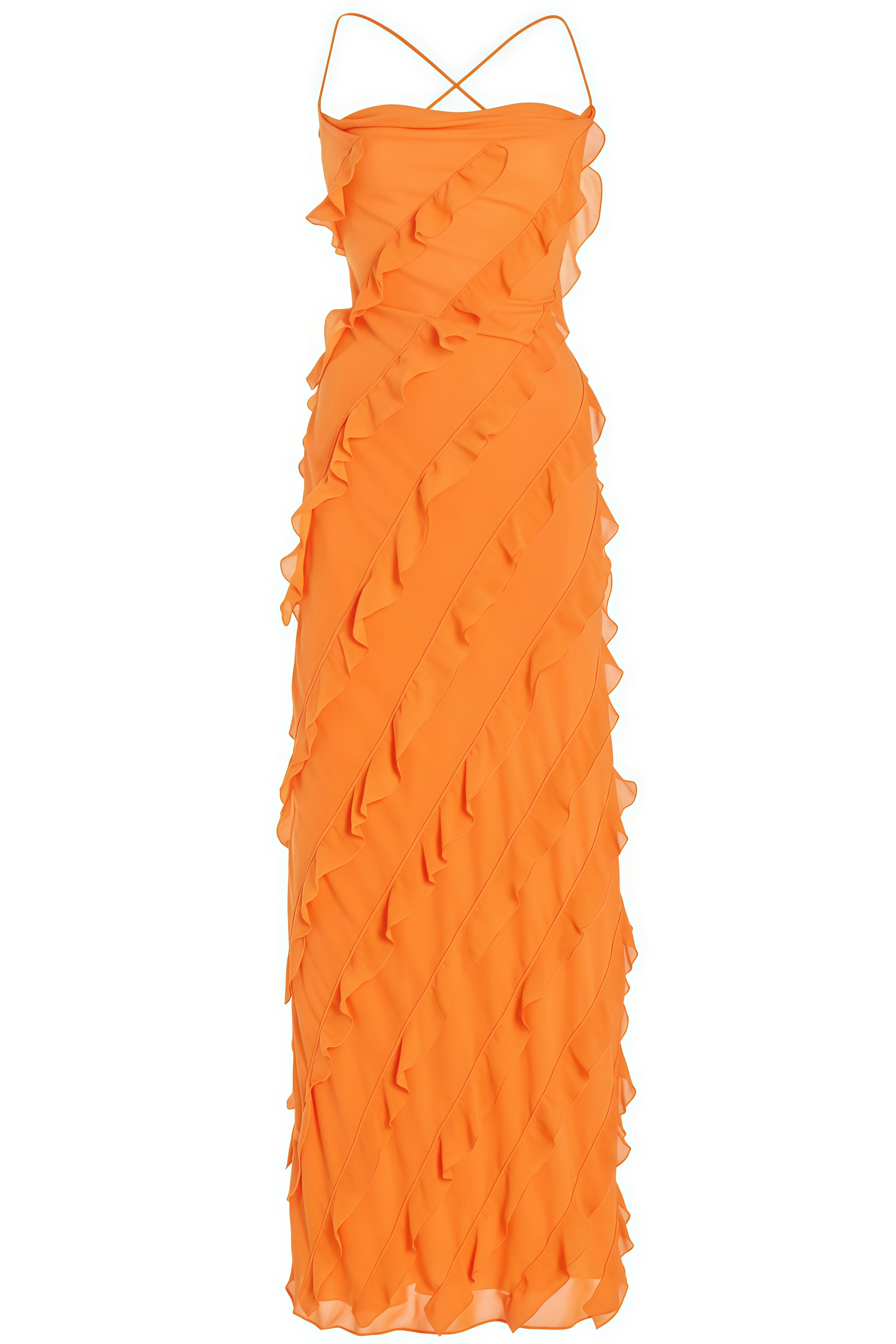 Mavria Orange Ruffle Hem Cami Maxi Dress