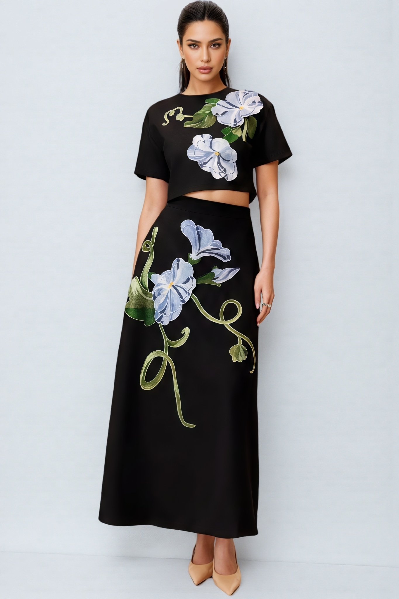 Minerva Black Embroidery Maxi Dress Set