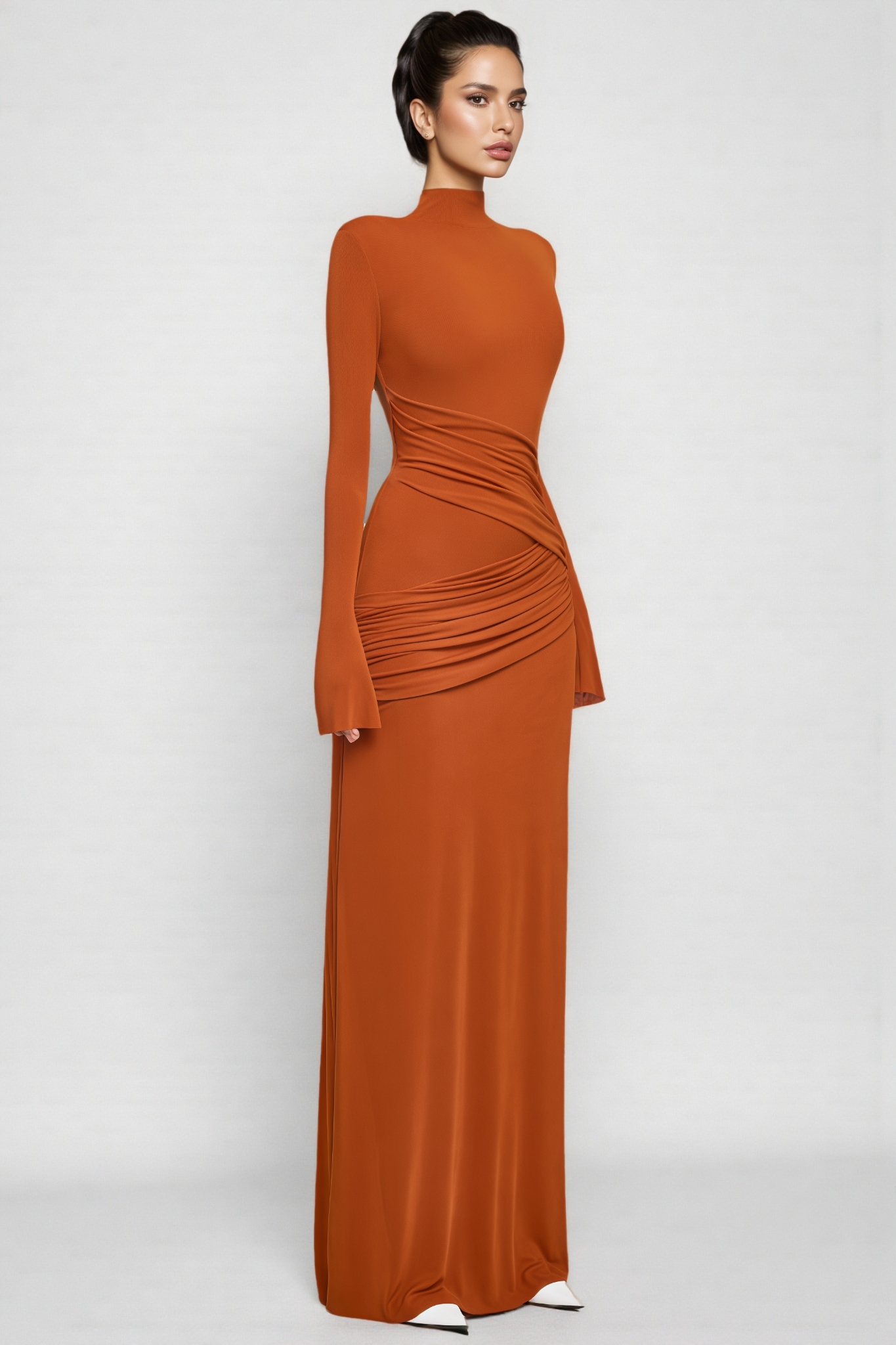 Bevand Orange Long Sleeve Ruffled Maxi Dress