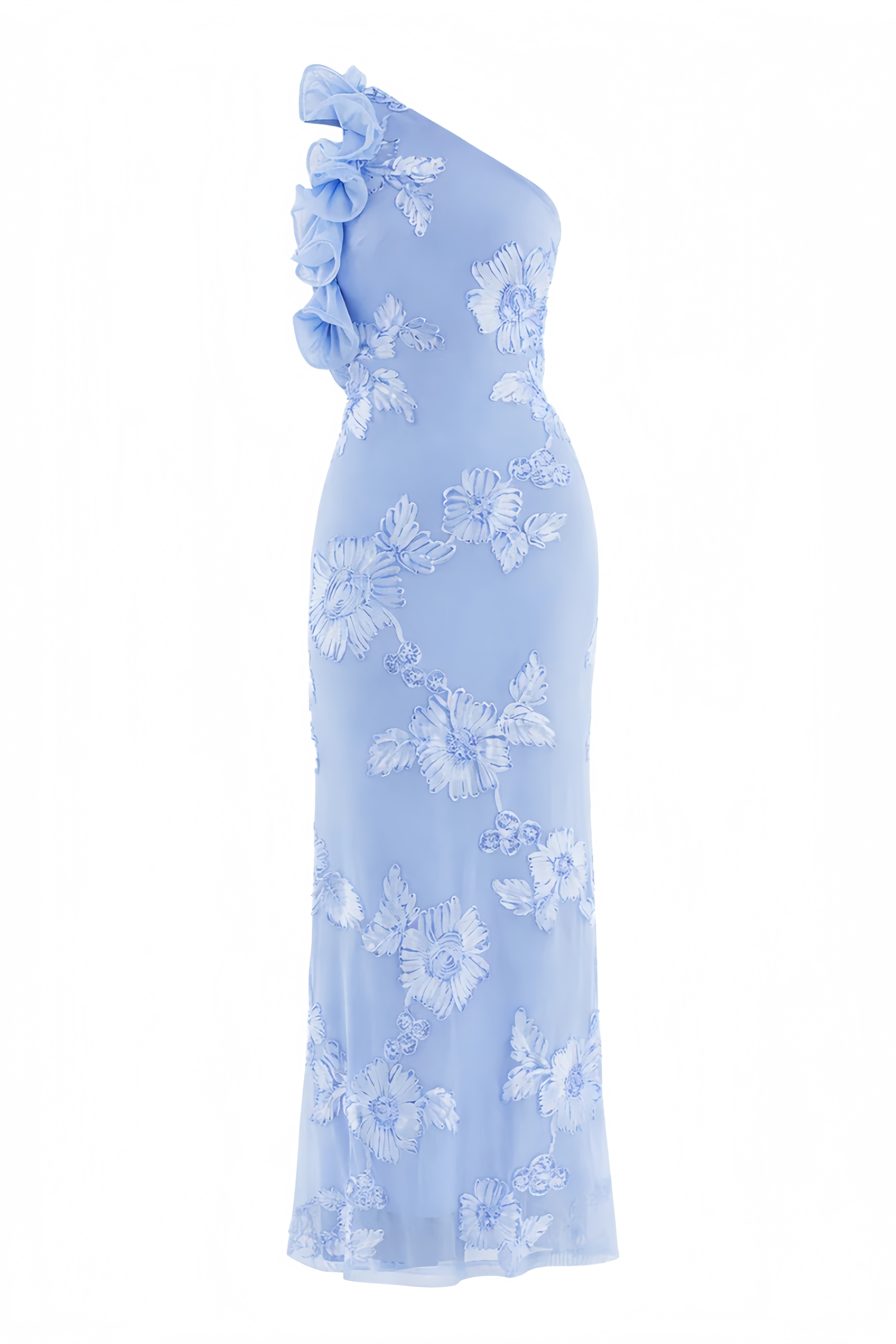 Anrant Blue One Shoulder Floral Maxi Dress